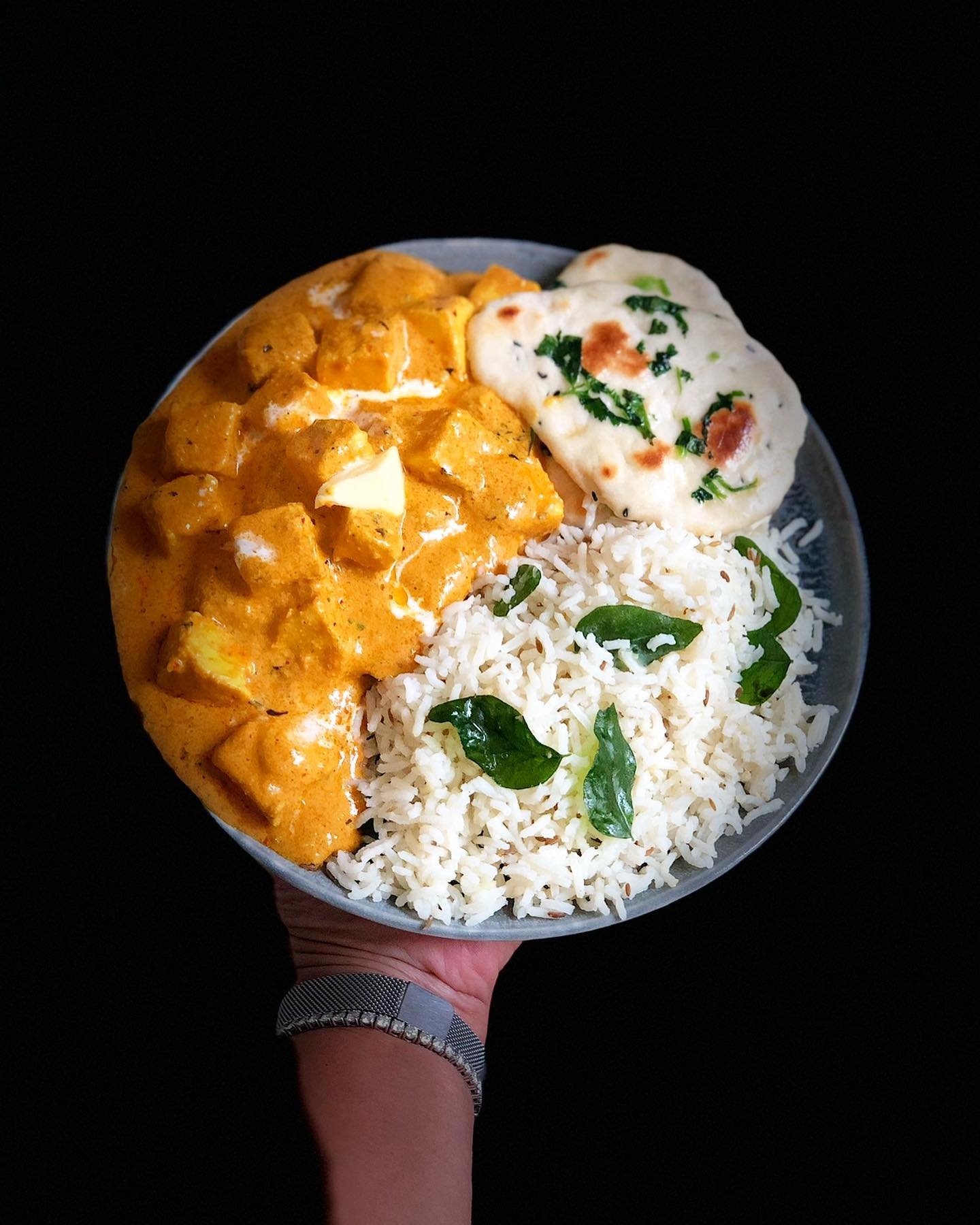 Creamy Butter Paneer with Cumin Rice and Homemade Naan
