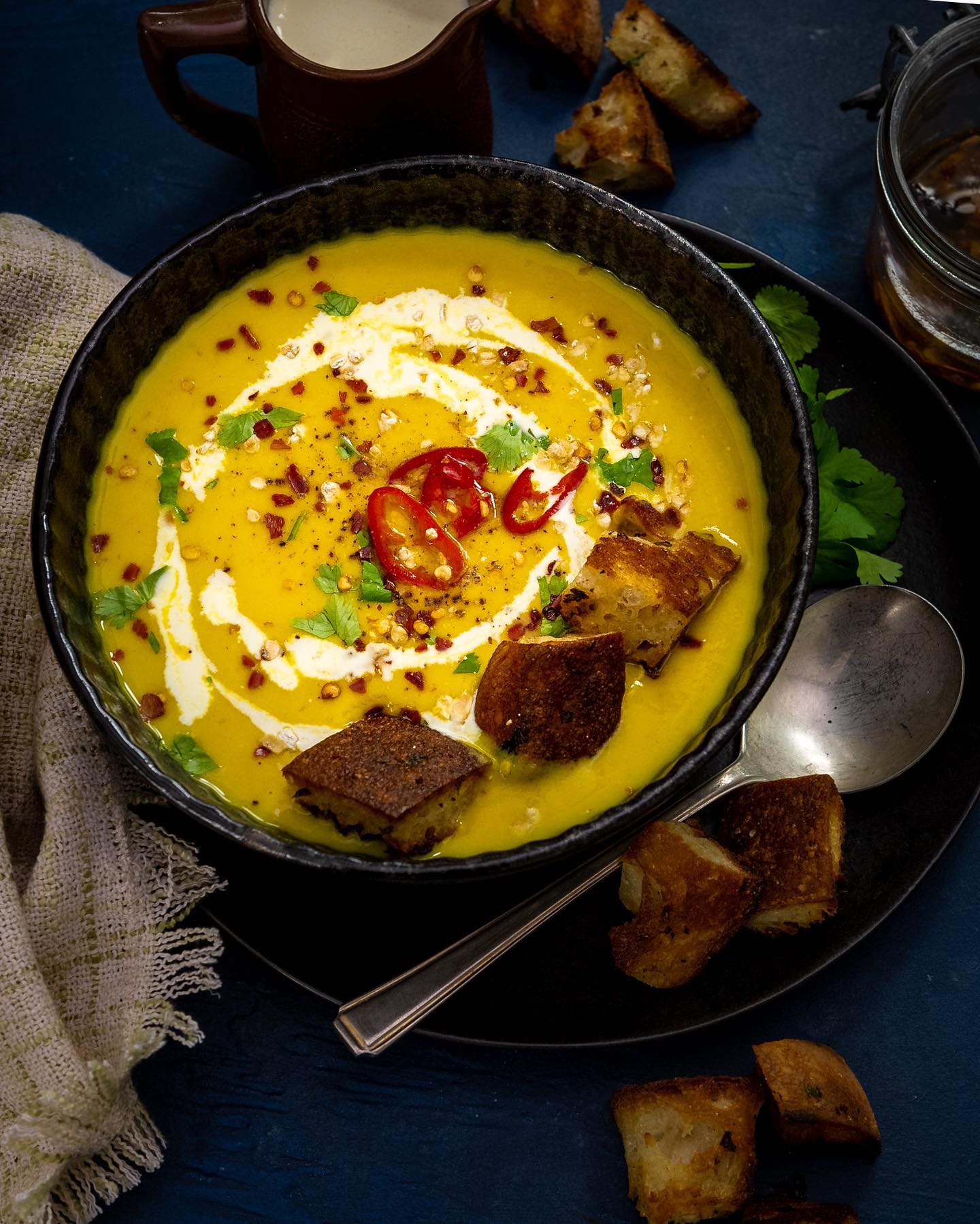 Creamy Daal Soup with Garlicky Croutons