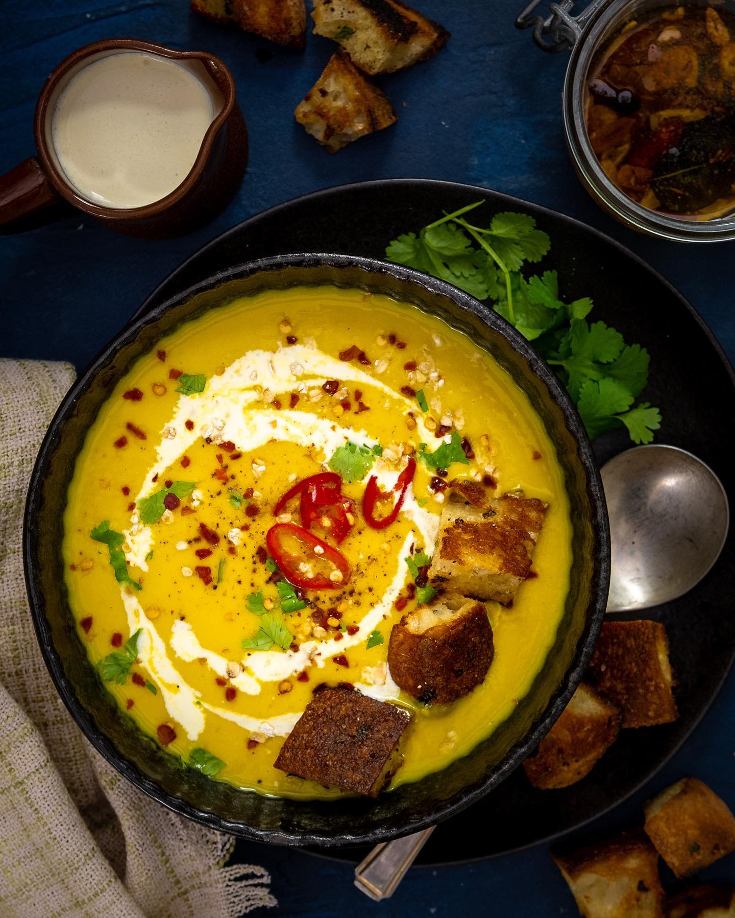 Creamy Daal Soup with Garlicky Croutons