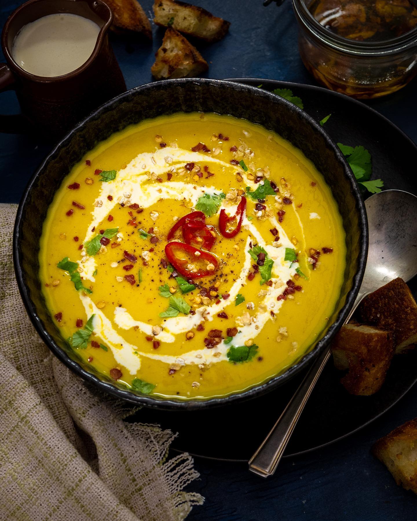 Creamy Daal Soup with Garlicky Croutons