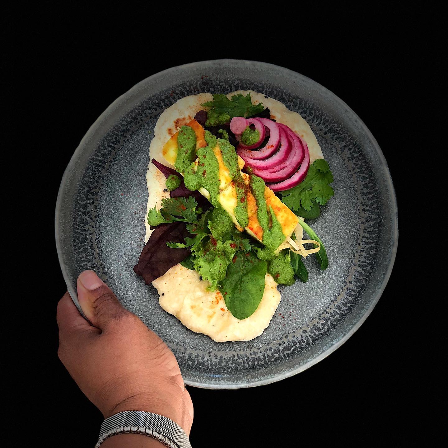 Crispy Paneer in Naan with Fresh Green Chutney