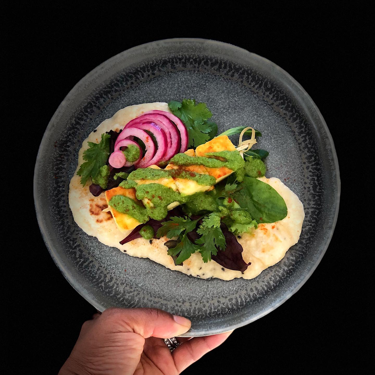 Crispy Paneer in Naan with Fresh Green Chutney