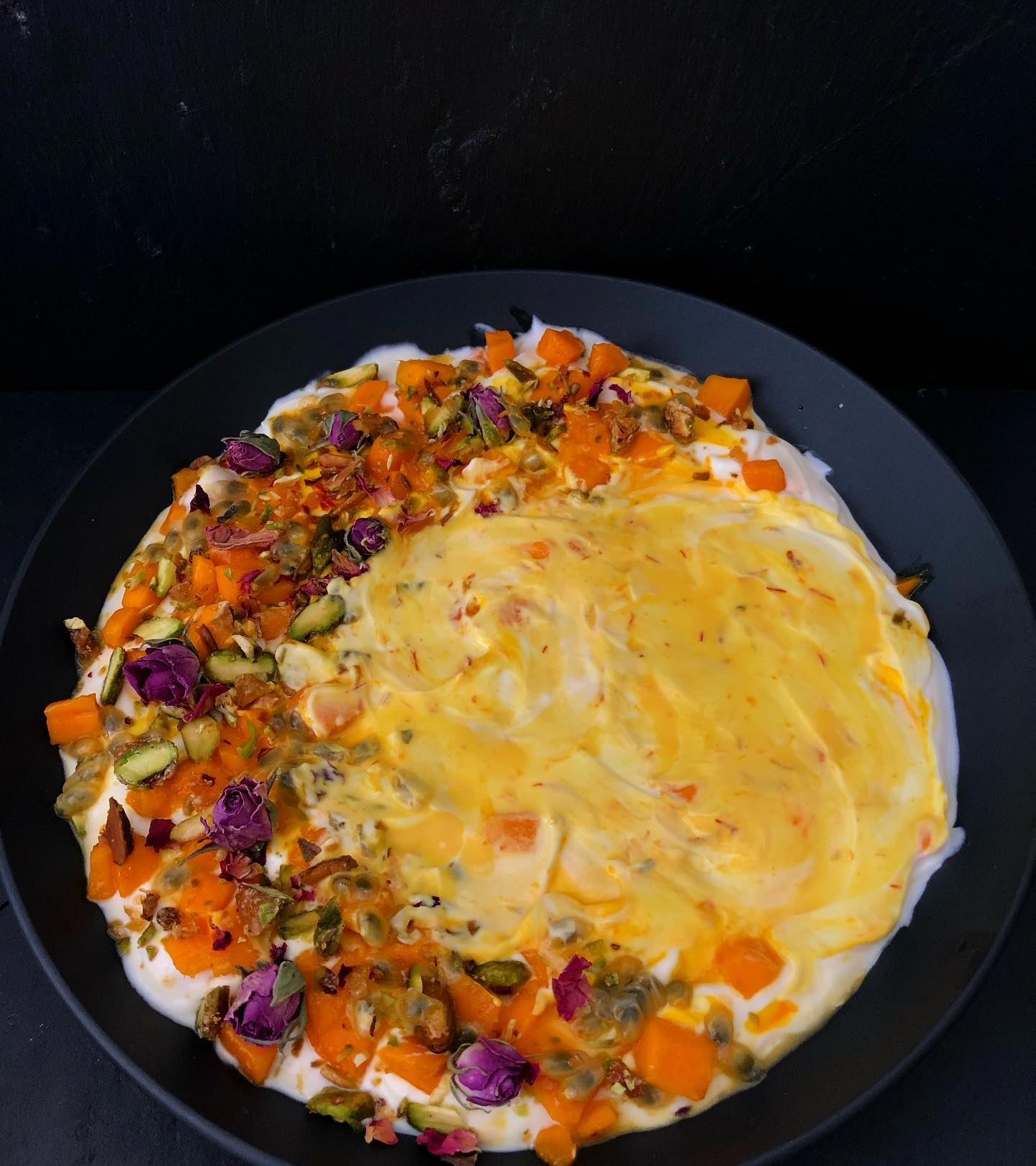 Mango and Passion Fruit Shrikand with Caramelized Pistachio