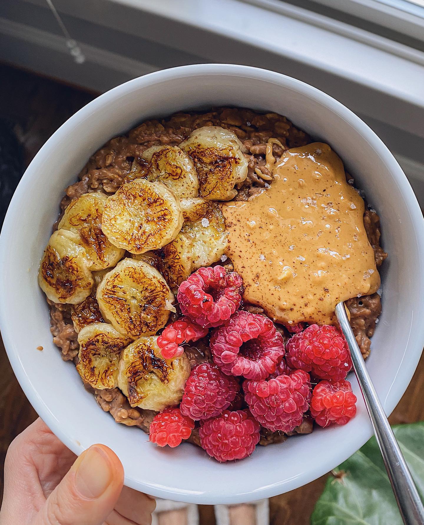 Creamy Stovetop Oats with Salted Peanut Butter and Caramelized Bananas