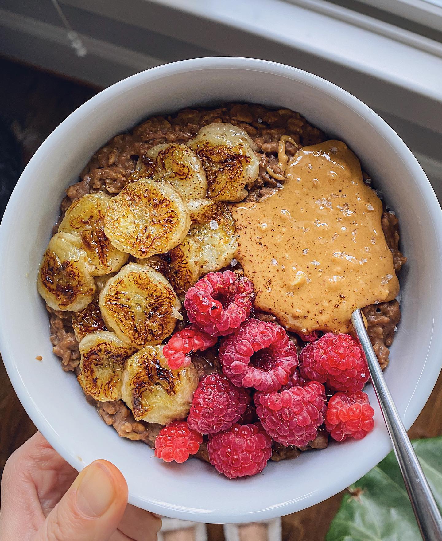 Salted Peanut Butter Chocolate Caramelized Banana Oatmeal