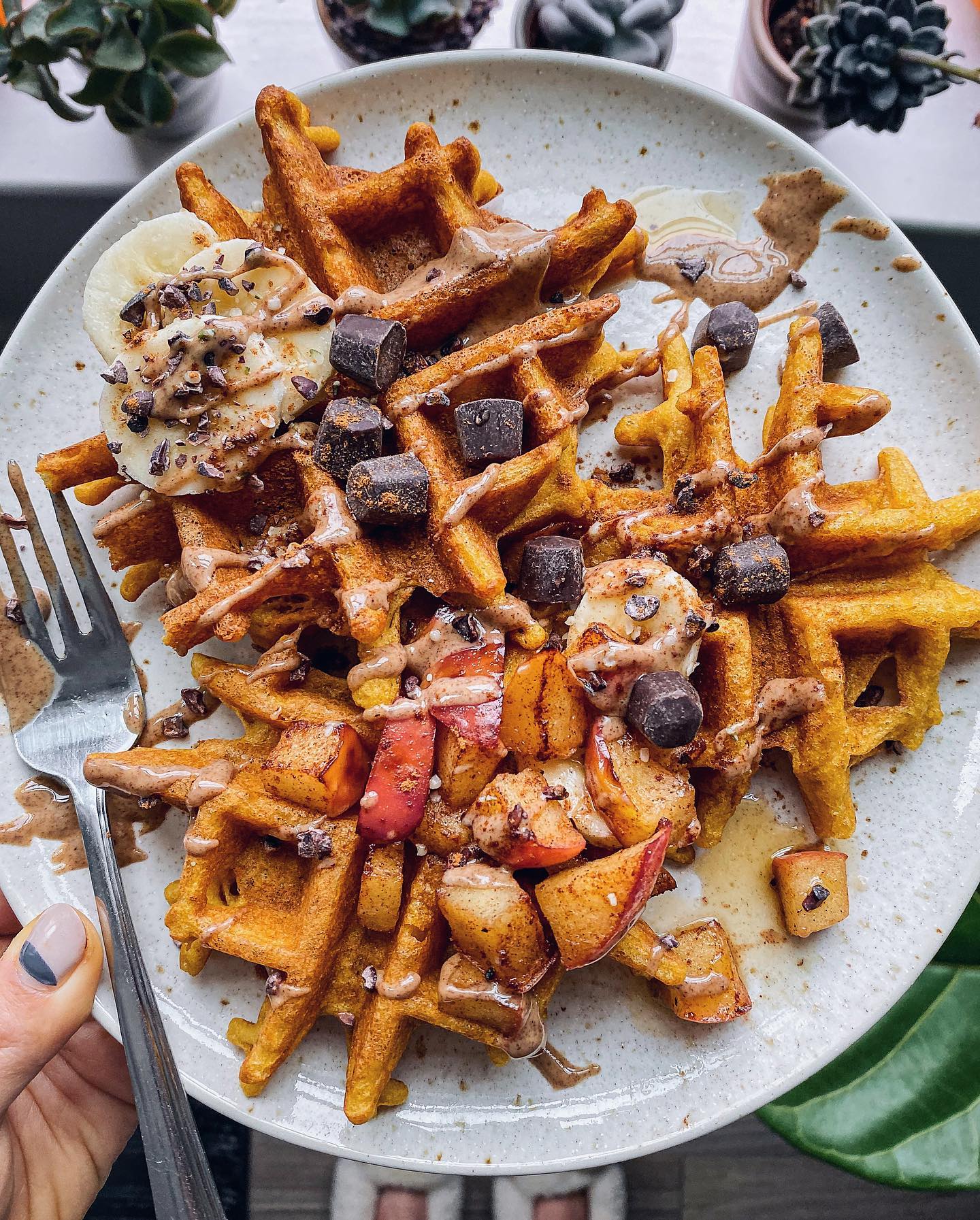 Paleo Pumpkin Waffles with Toppings