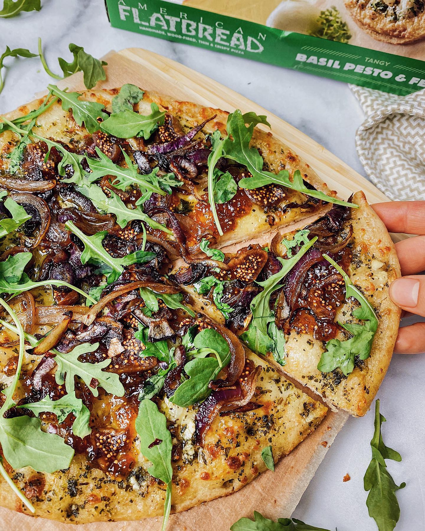 Loaded Flatbread with Caramelized Onion, Figs, and Arugula