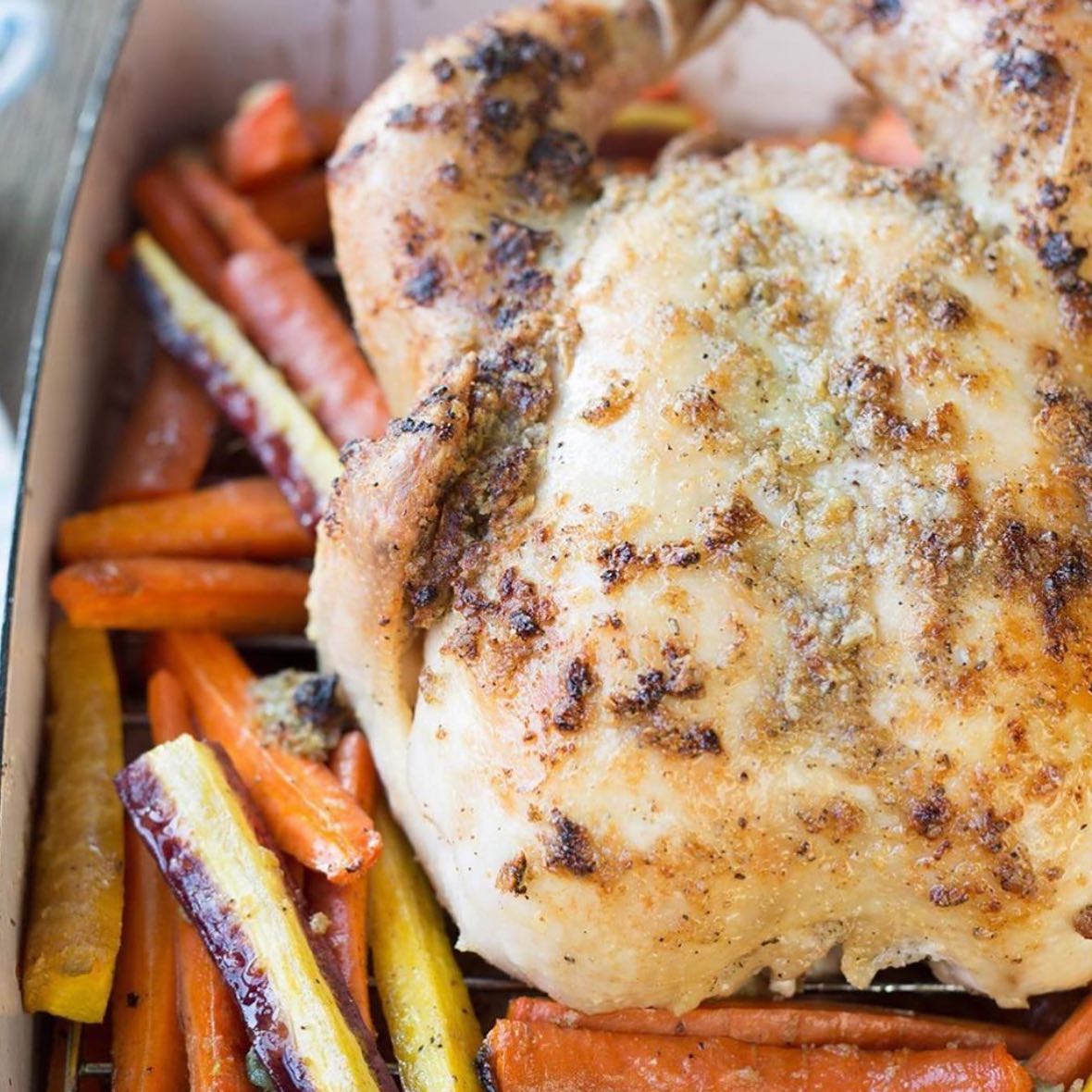 Garlic and Ghee Roasted Chicken with Carrots