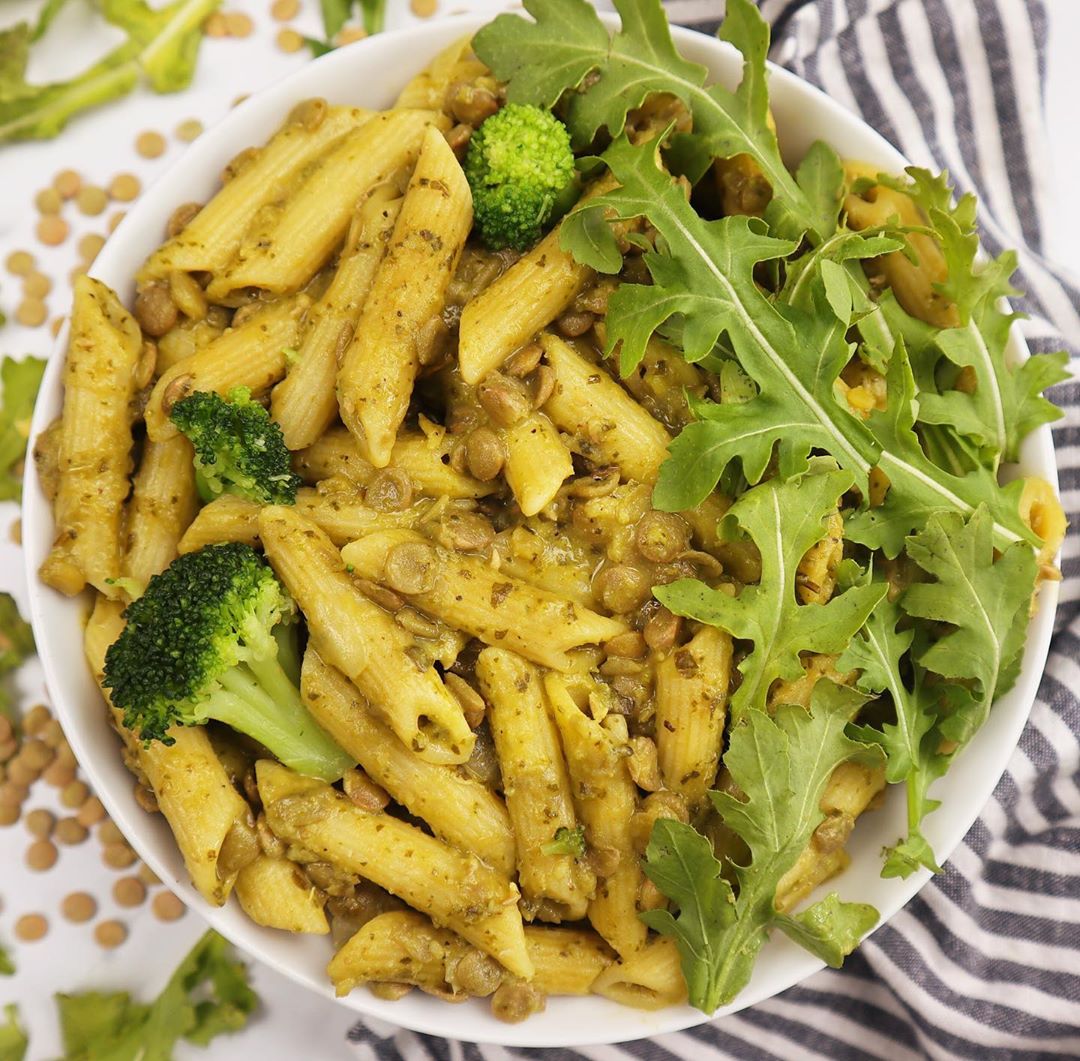 One Pot Lentil Pesto Pasta