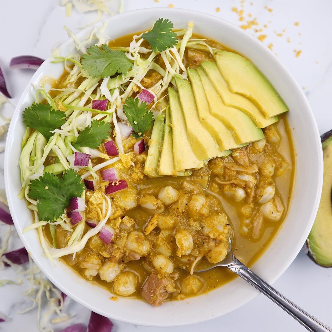 Vegan Green Posole with Jackfruit and Hominy
