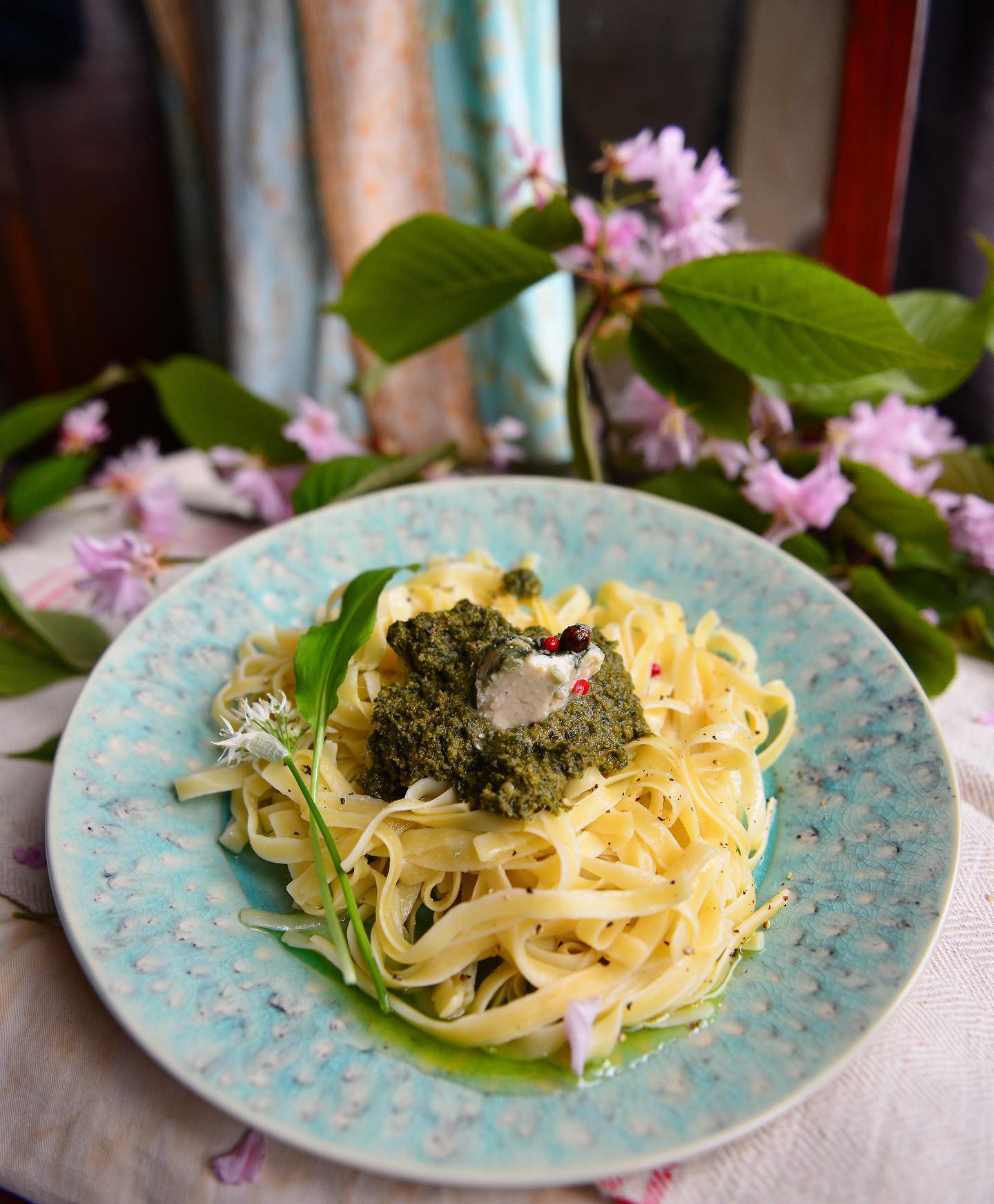 Wild Garlic Pesto Linguine with Vegan Cheese
