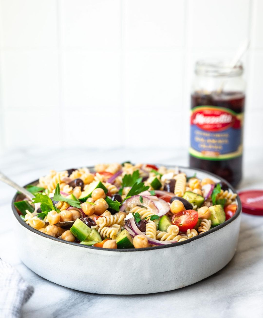 Greek Chickpea Pasta Salad
