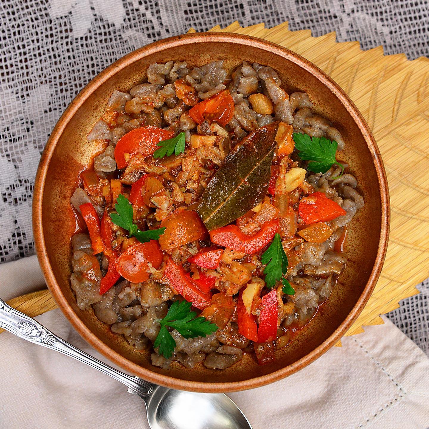 Oyster Mushroom Perkelt with Halusky