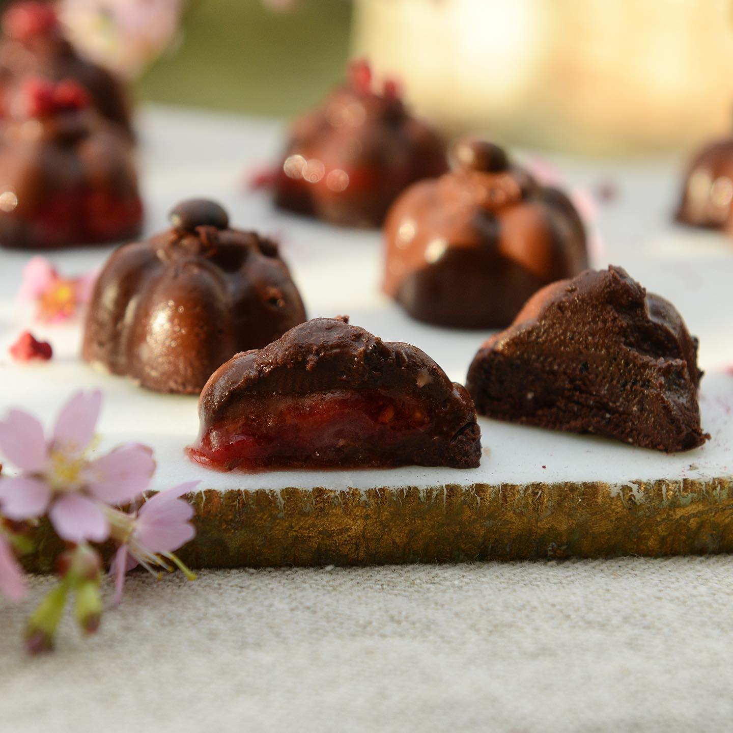 Vegan Coffee "Nutella" and Berries Filled Chocolate Flowers