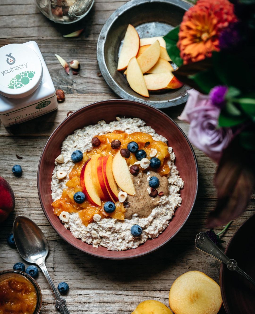 Maple Sweetened Overnight Oats with Peach Compote