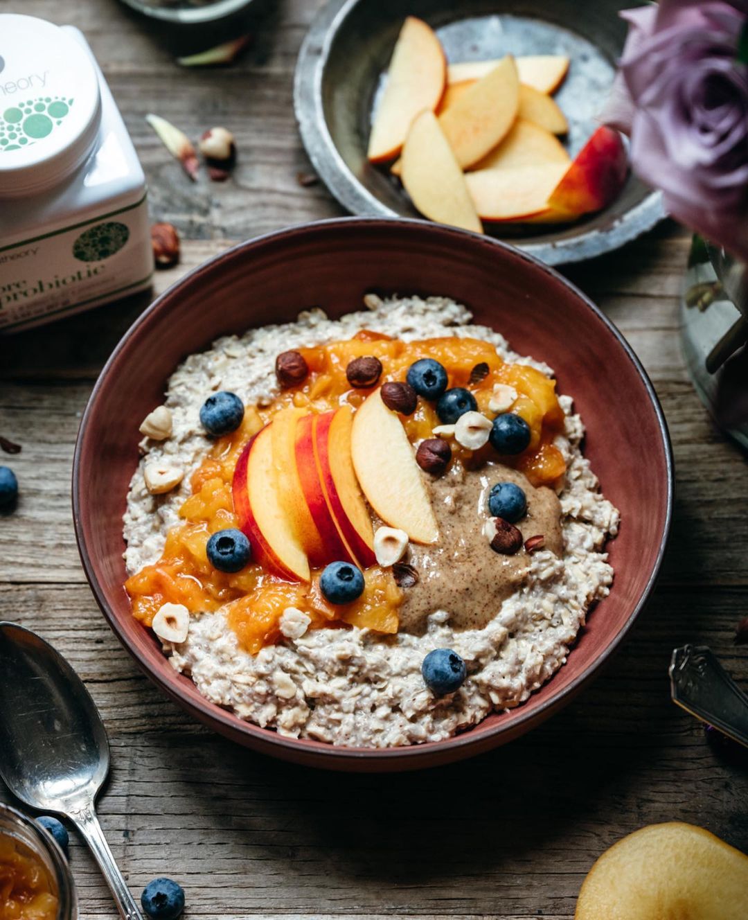 Maple Sweetened Overnight Oats with Peach Compote