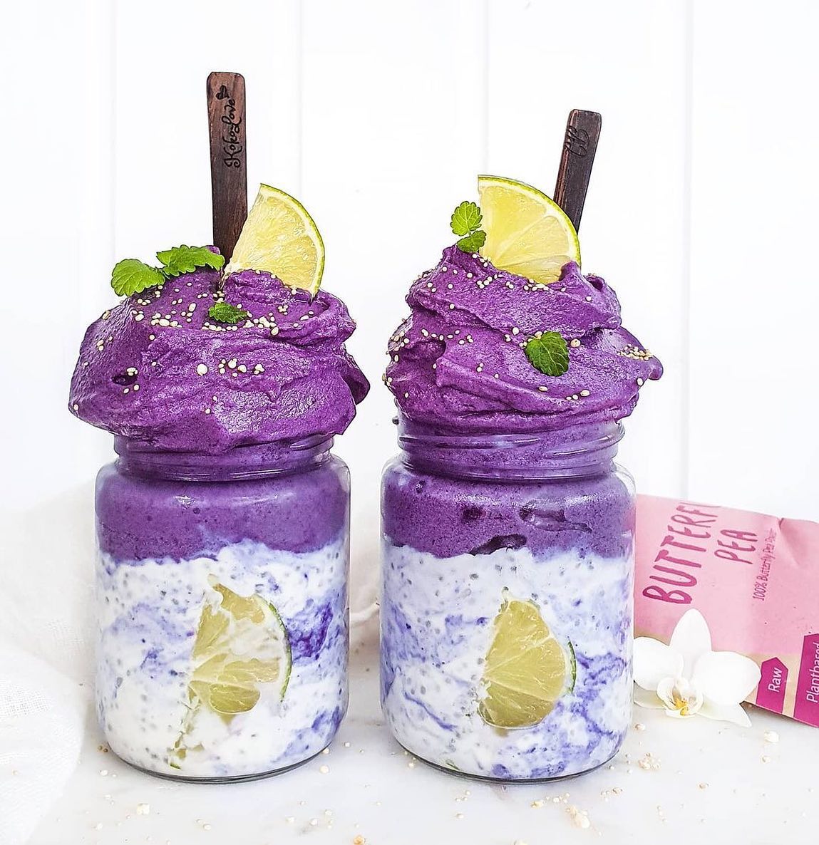 Butterfly Pea Lemon Nicecream Chia Pudding Jar