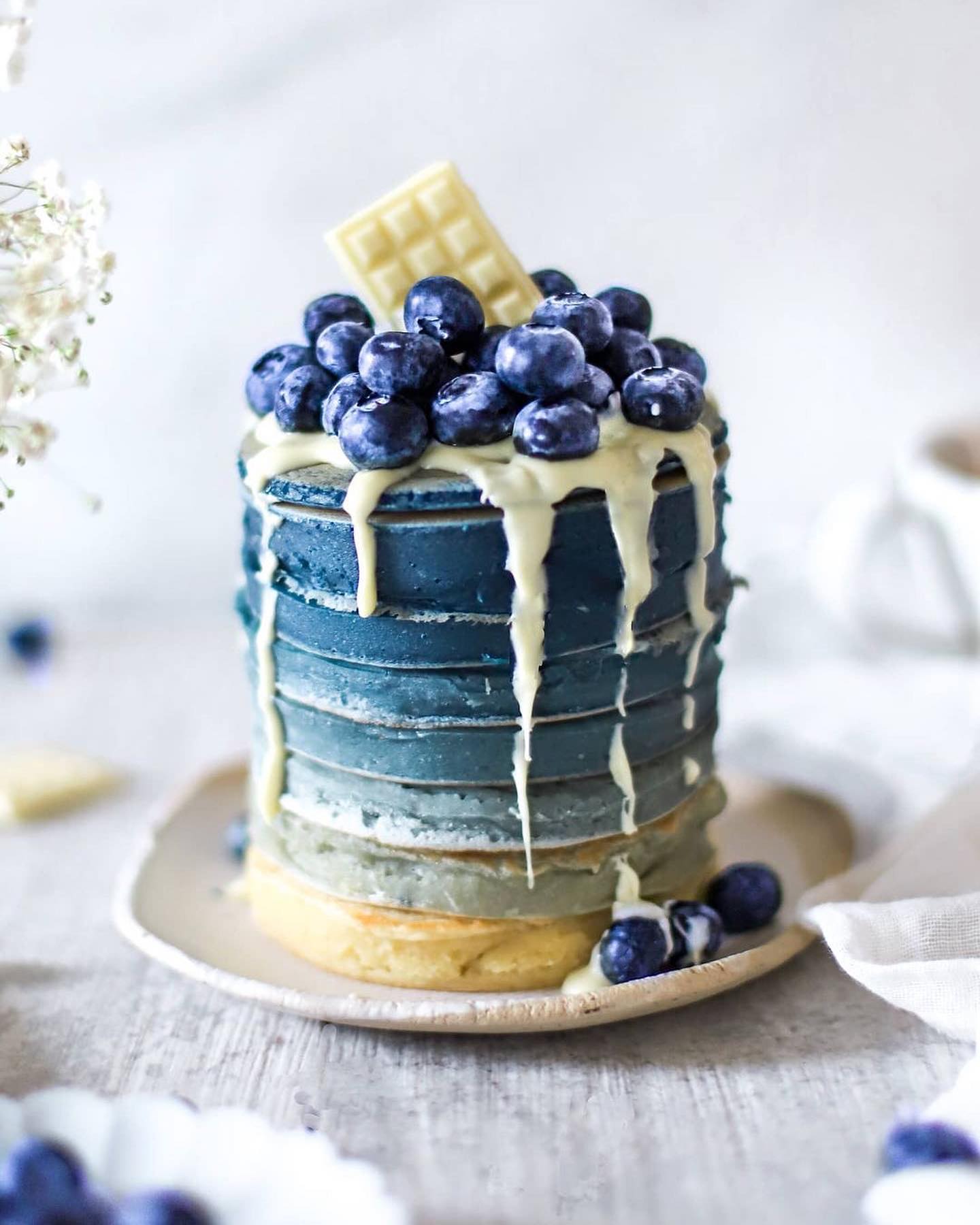 Vegan Ombre Blue Pancakes with Toppings