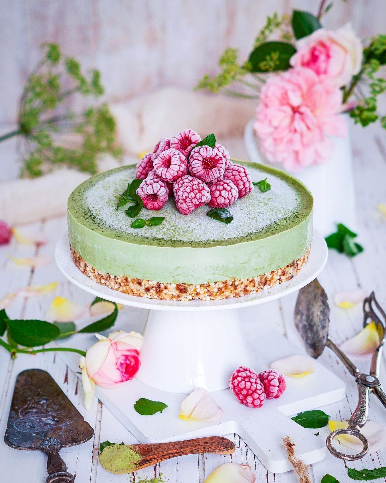 Raw Vegan Matcha Mousse Cake with Almond Crust