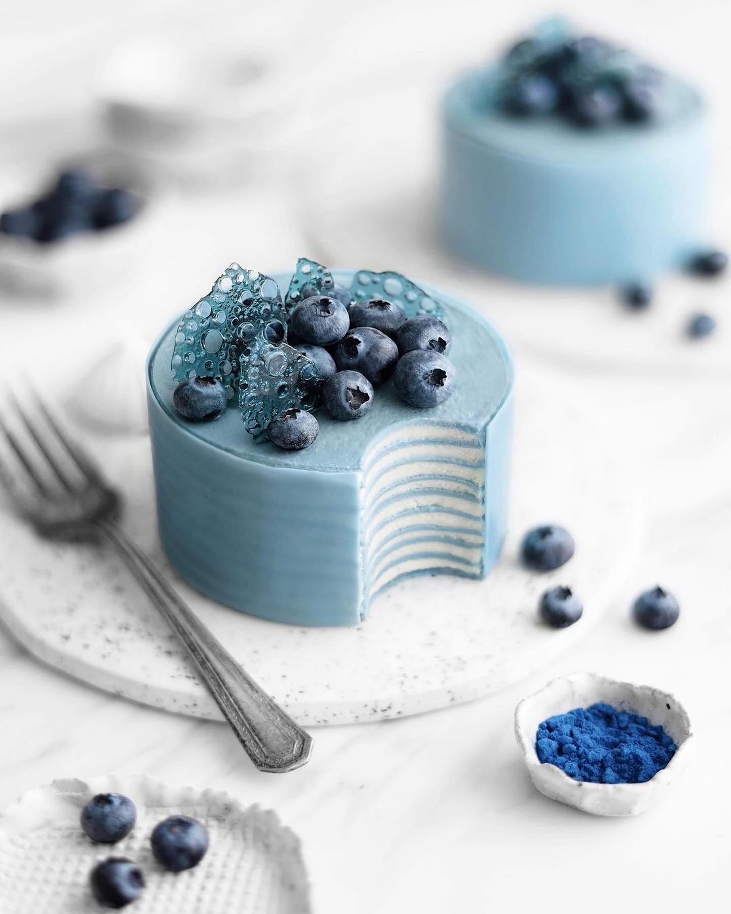 Blue Spirulina Crêpe Cake with Pink Pitaya Nice Cream