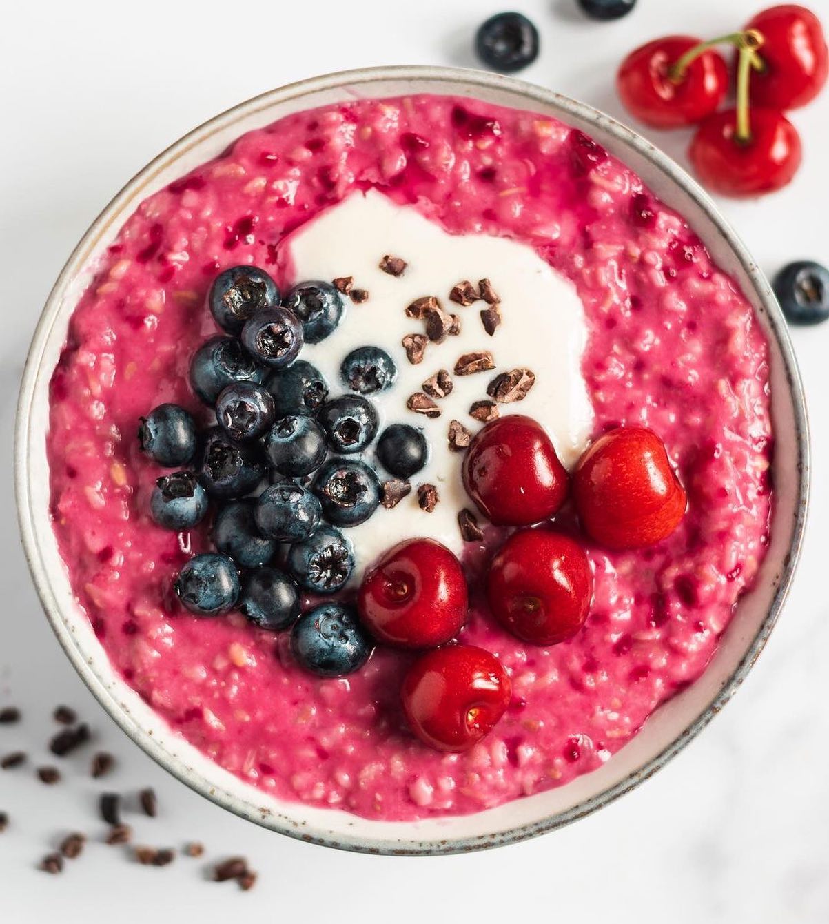 Beetroot Oatmeal with Fruit Toppings