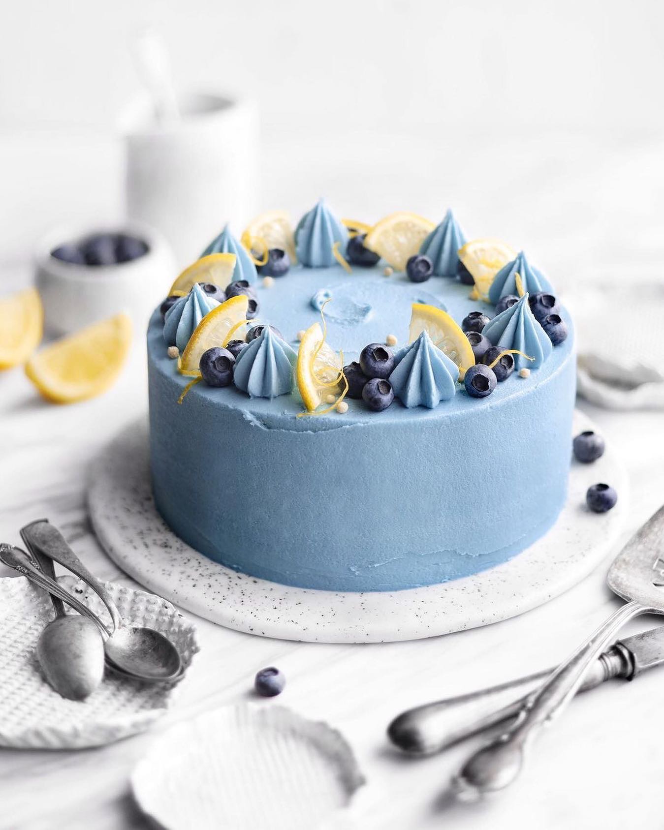 Vegan Lemon Cake with Blue Spirulina Frosting