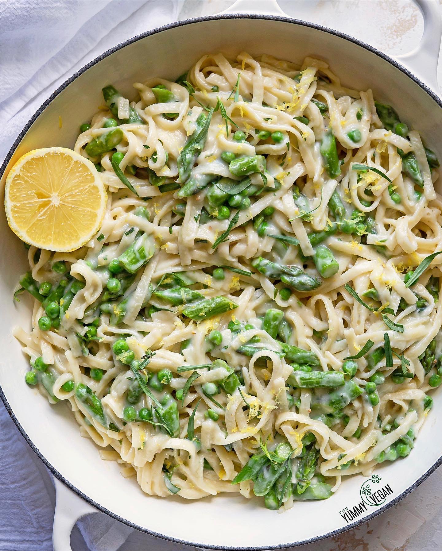 Creamy Pasta with Lemon, Tarragon, Asparagus & Peas