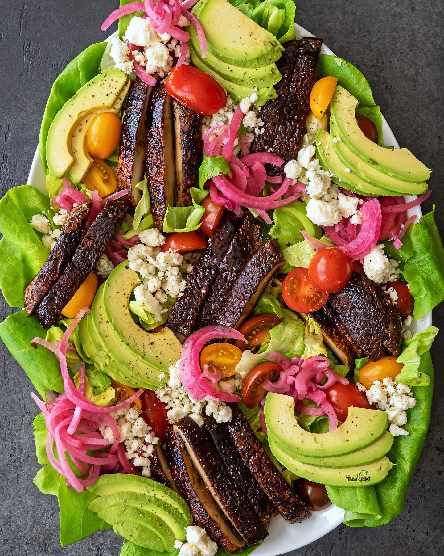 Creamy Portobello Steak Salad with Blue Cheese Dressing