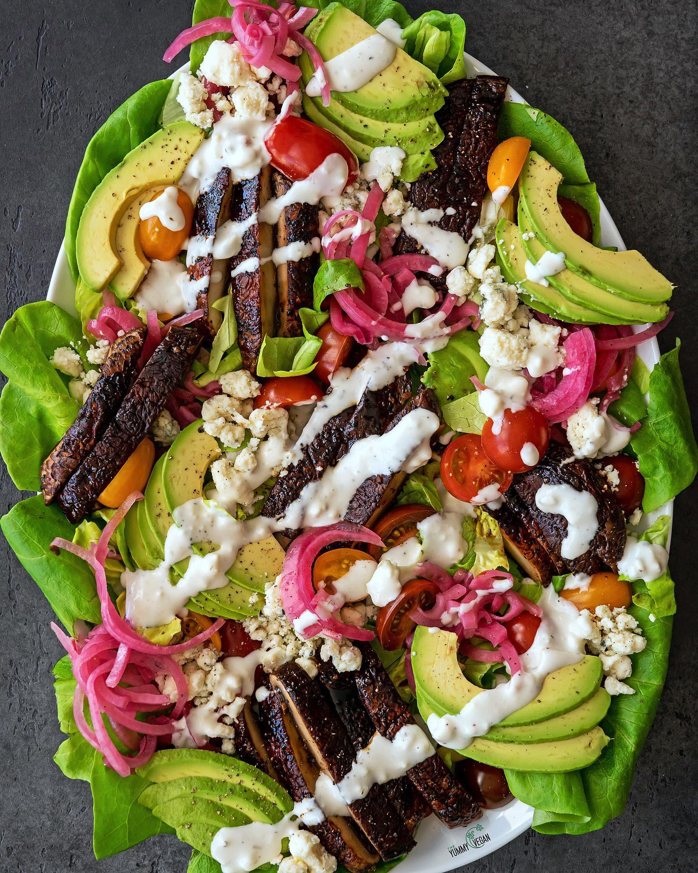 Creamy Portobello Steak Salad with Blue Cheese Dressing