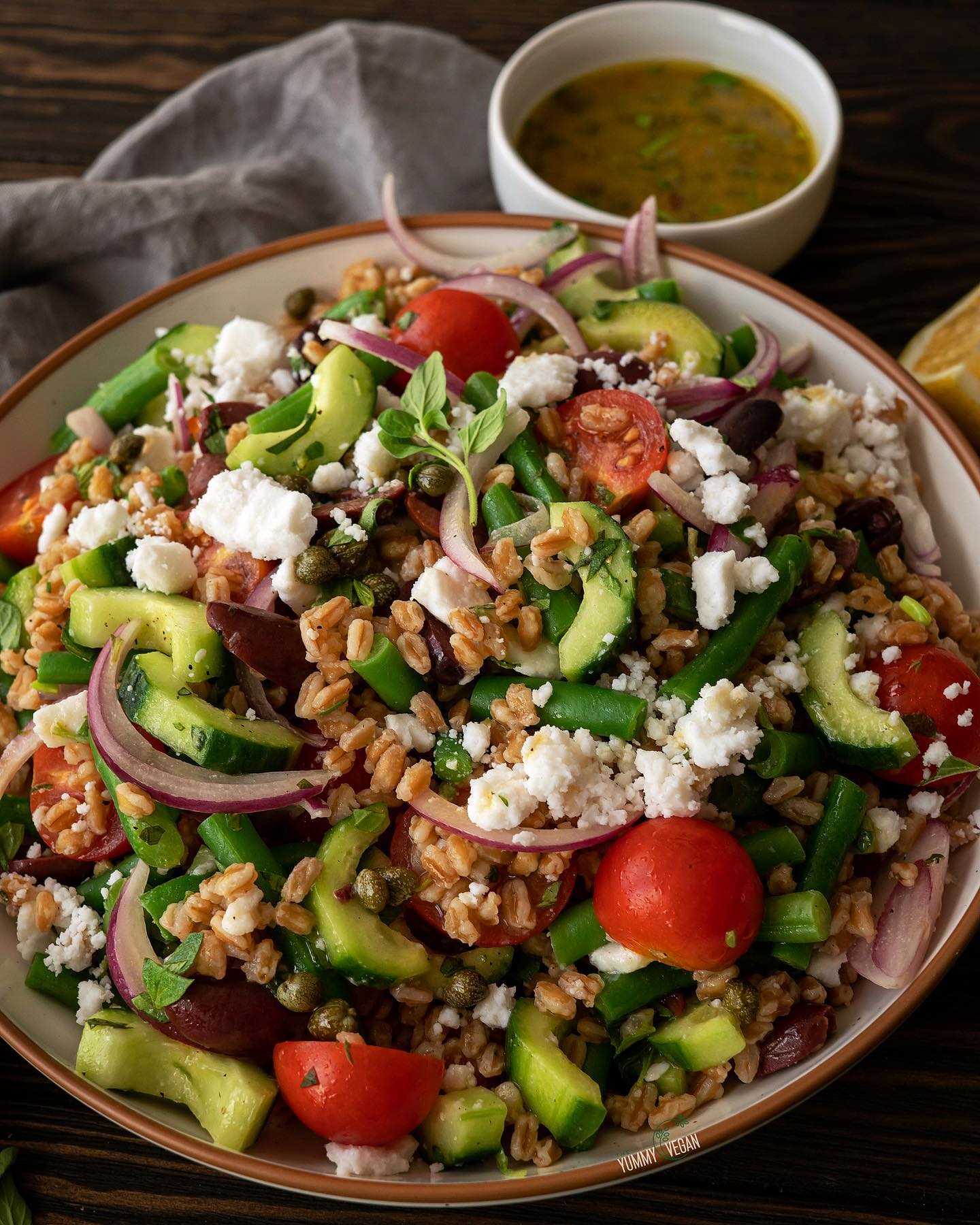 Greek-Inspired Farro Salad with Vegan Feta