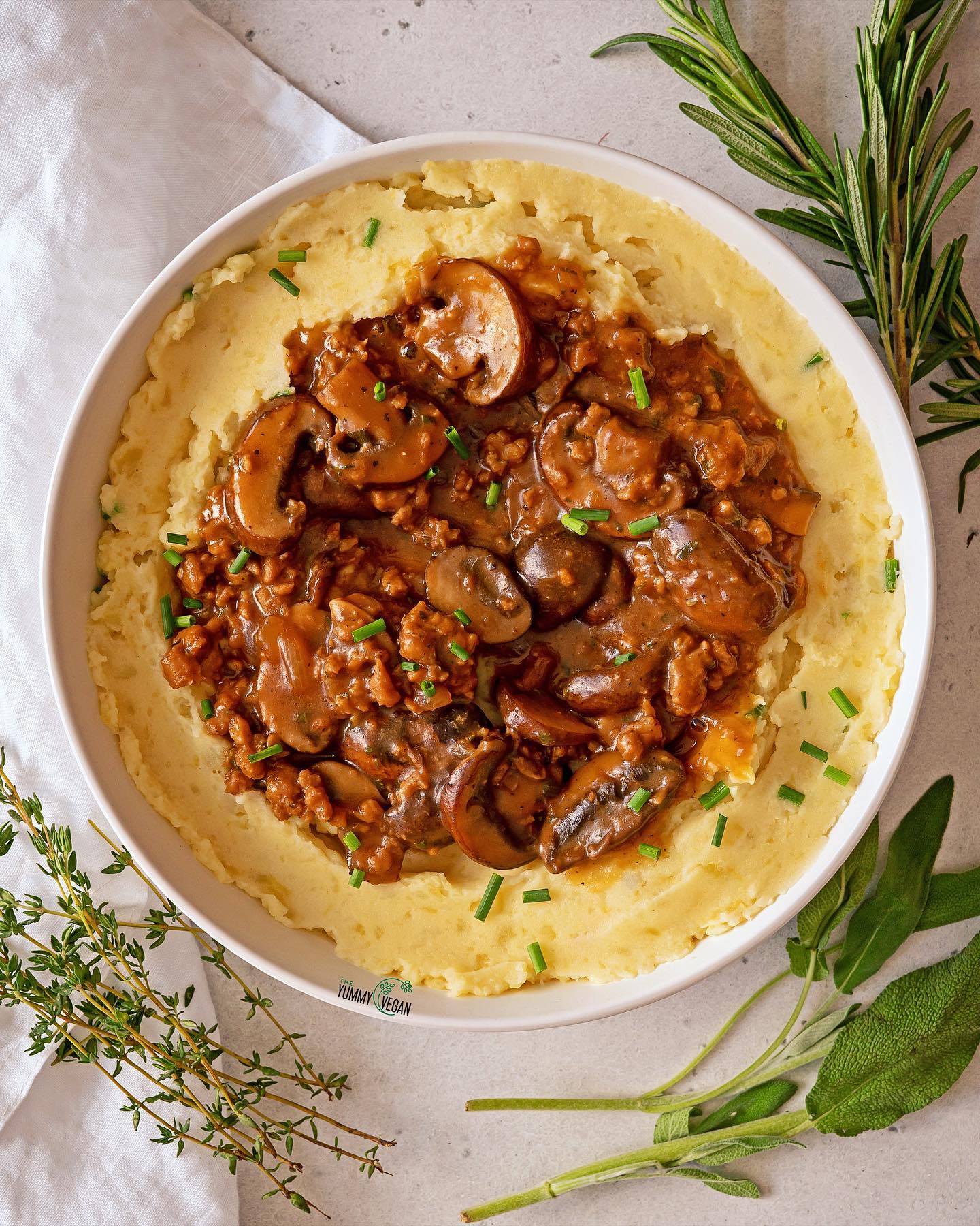 Umami Mushroom & Sausage Gravy with Creamy Mashed Potatoes