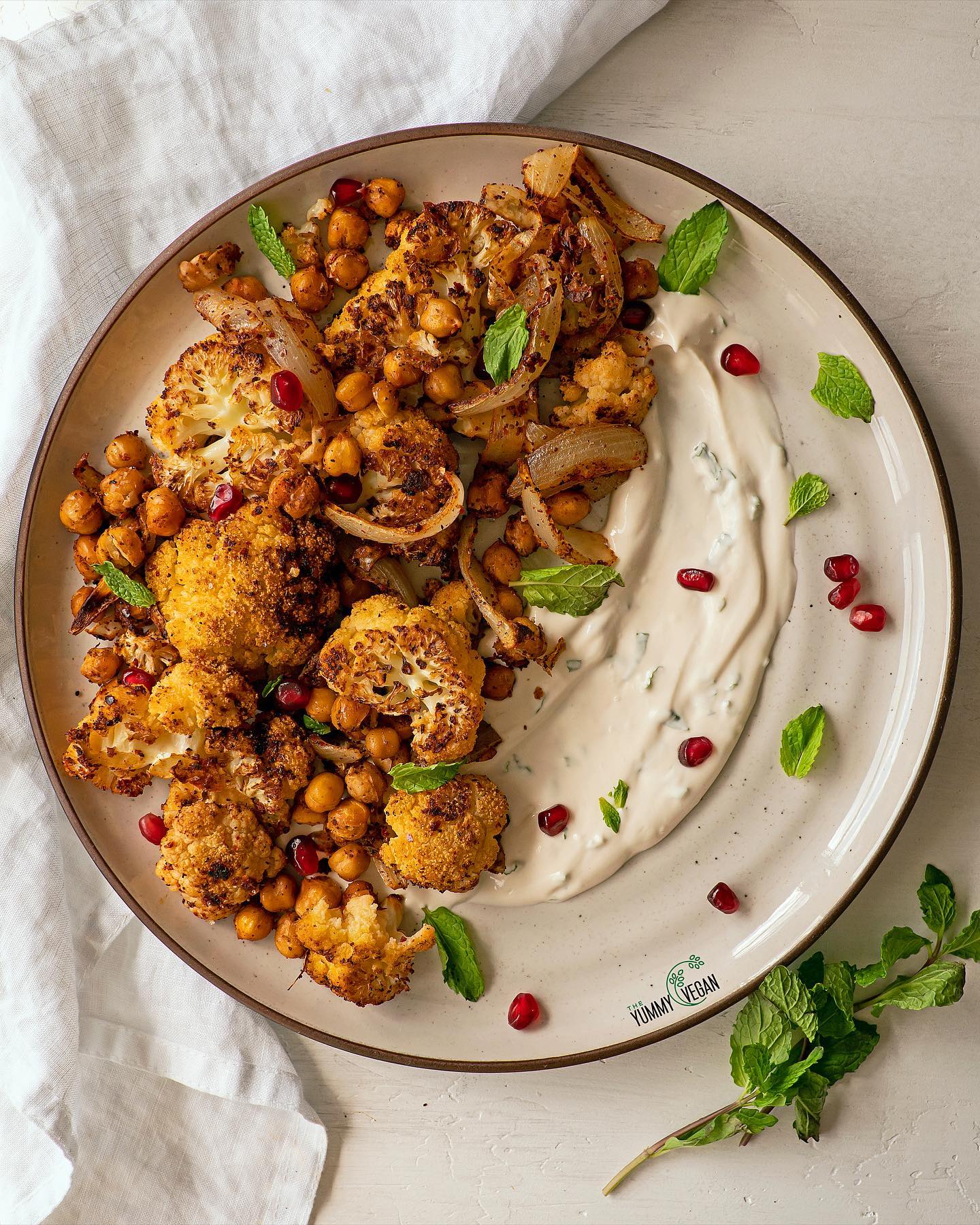 Sumac Roasted Cauliflower & Chickpeas with Mint Yogurt