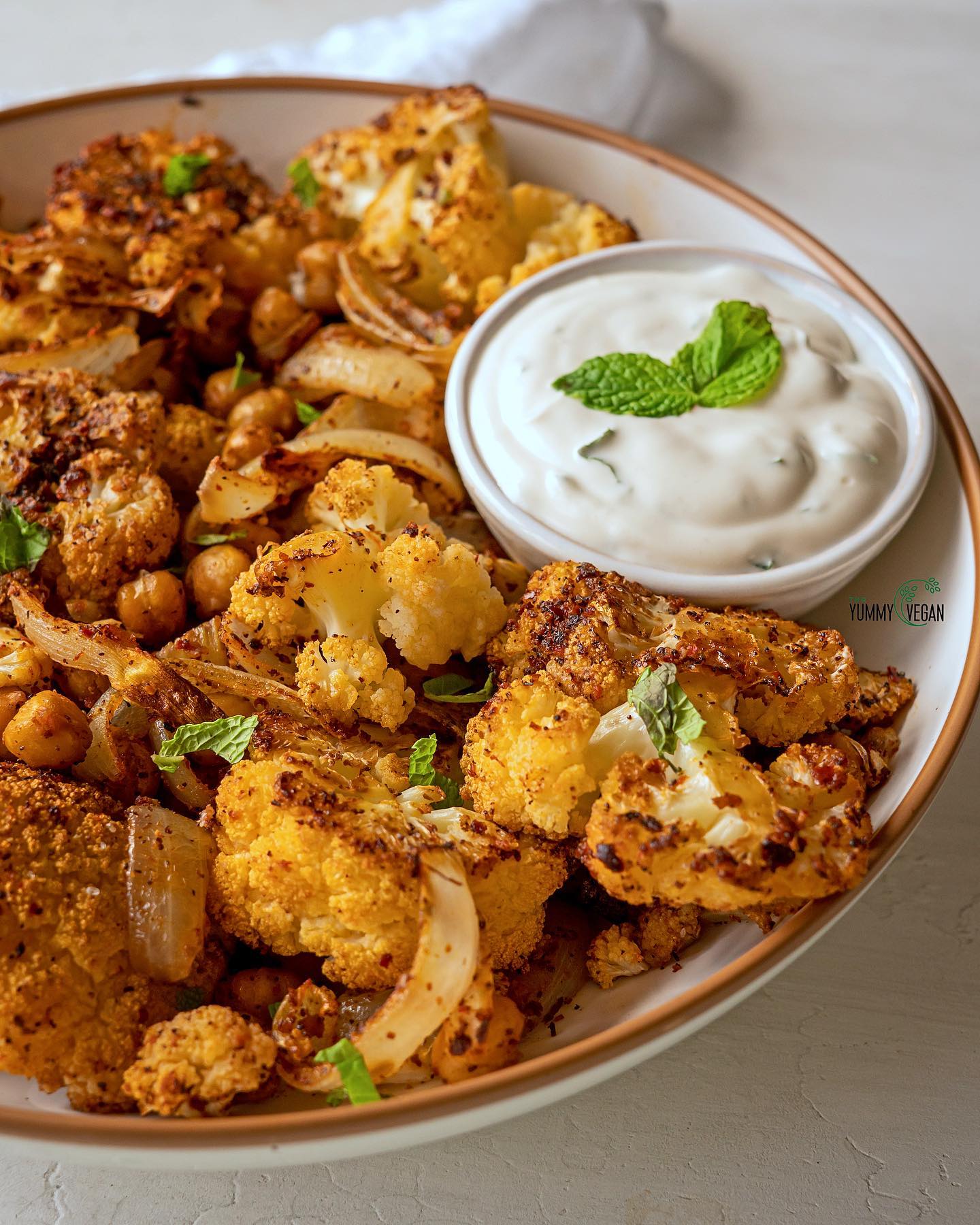 Sumac Roasted Cauliflower & Chickpeas with Mint Yogurt
