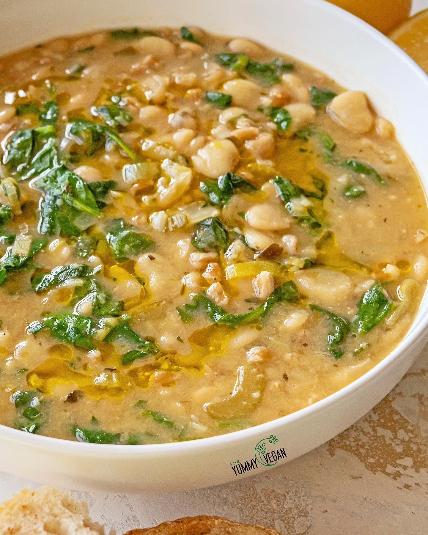 Creamy Butter Bean, Spinach & Farro Soup