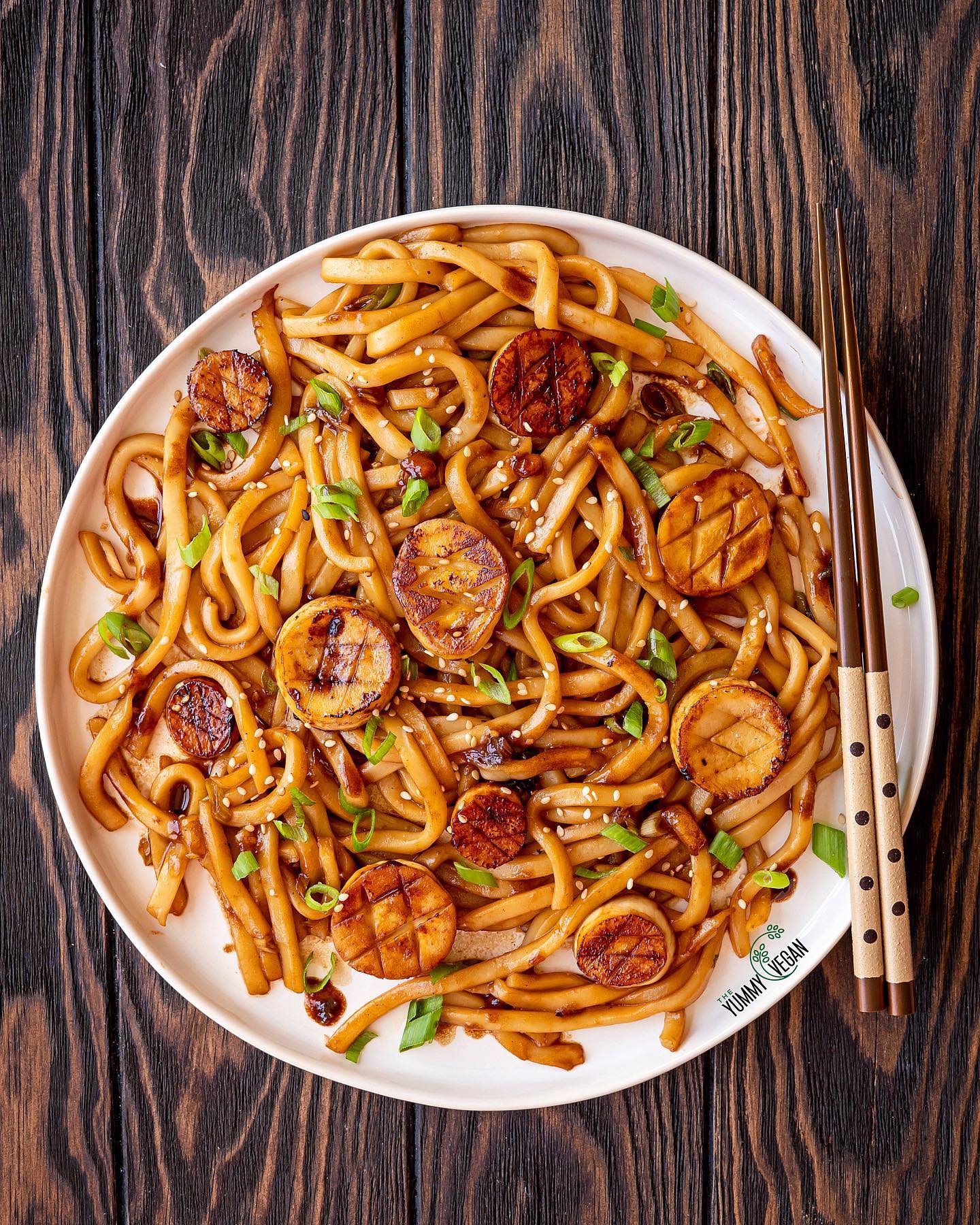 Umami-Infused King Oyster Mushroom Scallops with Udon Noodles