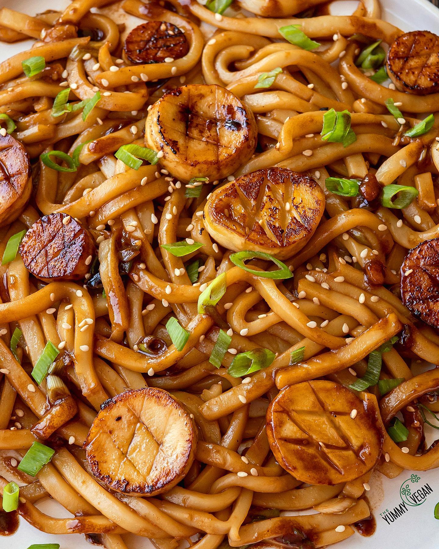 Umami-Infused King Oyster Mushroom Scallops with Udon Noodles