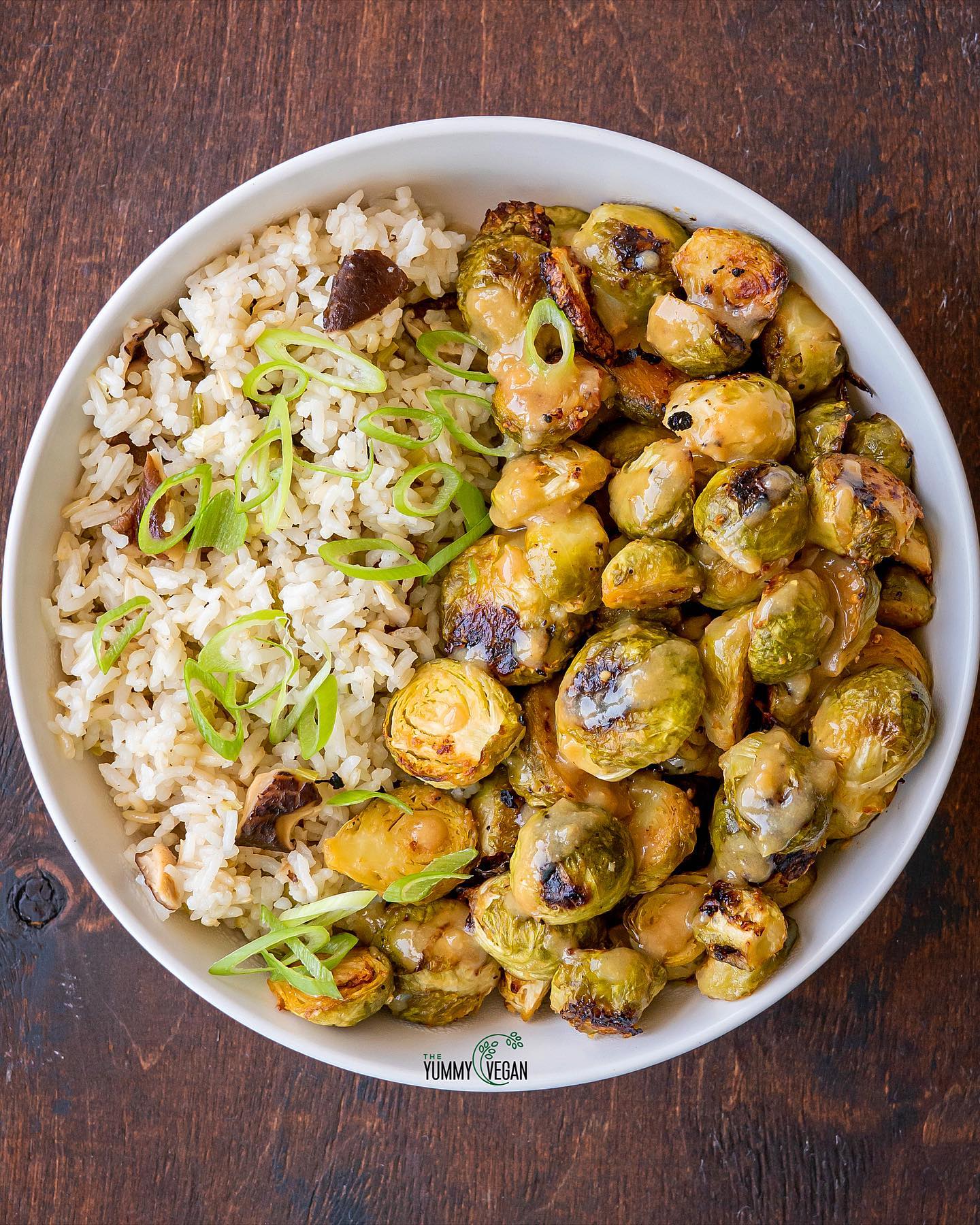 Miso Butter Roasted Brussels Sprouts with Shiitake Rice