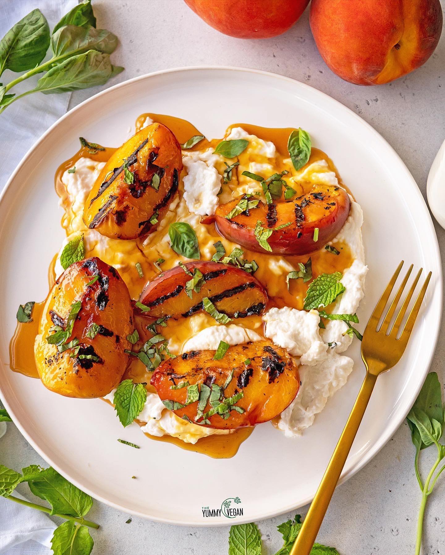 Grilled Peaches with Whipped Feta & Herbs