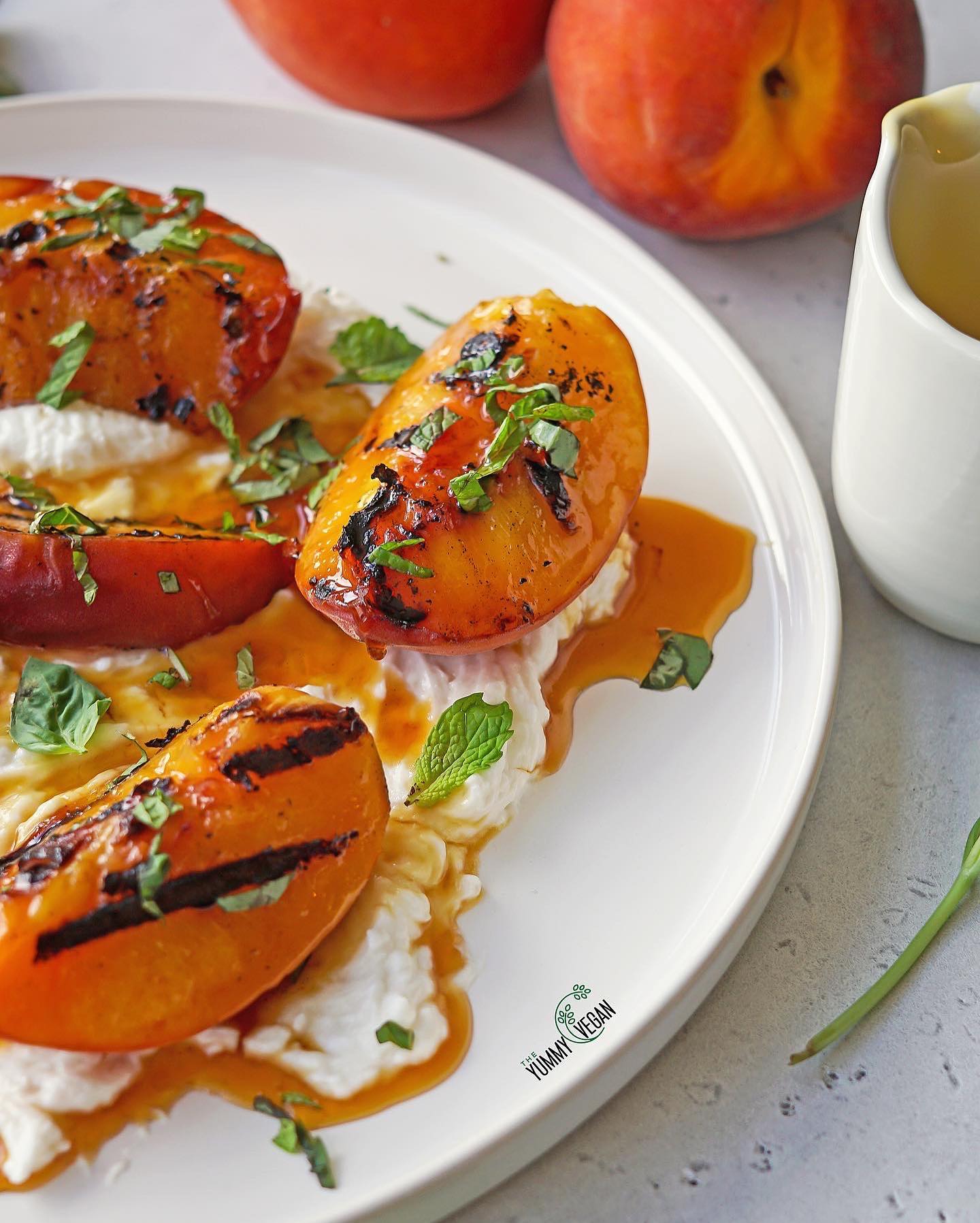 Grilled Peaches with Whipped Feta & Herbs