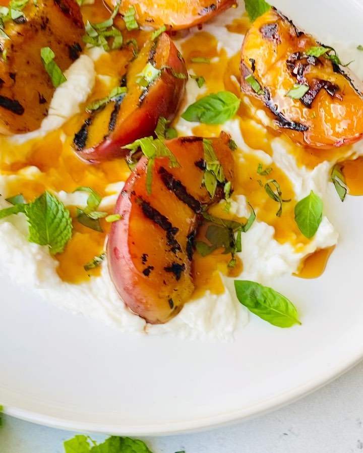 Grilled Peaches with Whipped Feta & Herbs
