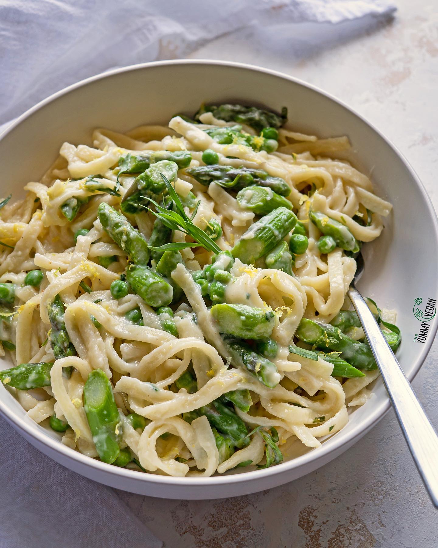 Creamy Lemon Tarragon Asparagus and Pea Pasta
