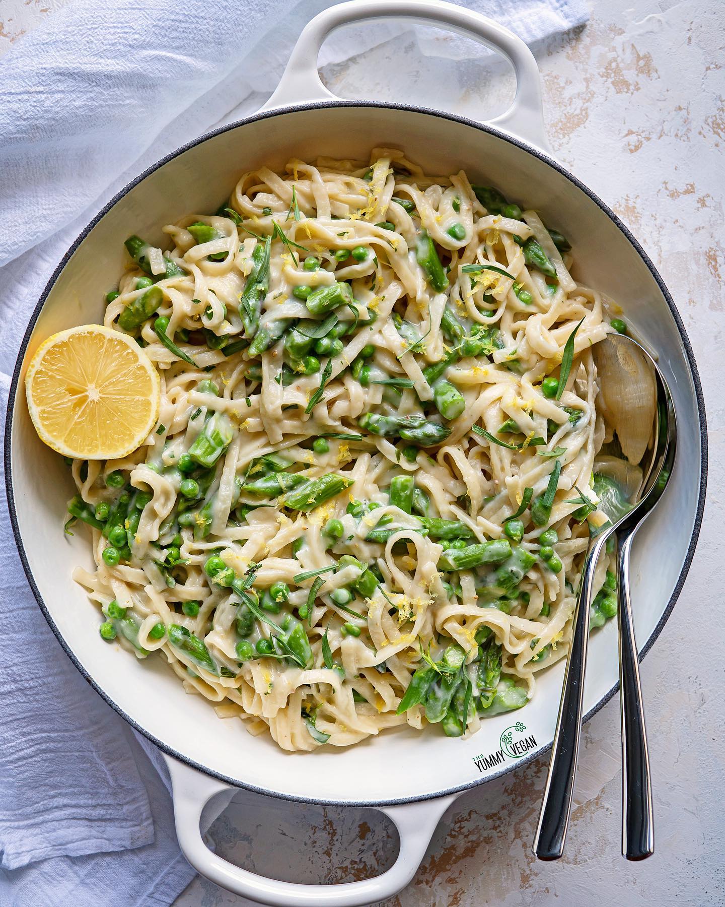 Creamy Lemon Tarragon Asparagus and Pea Pasta