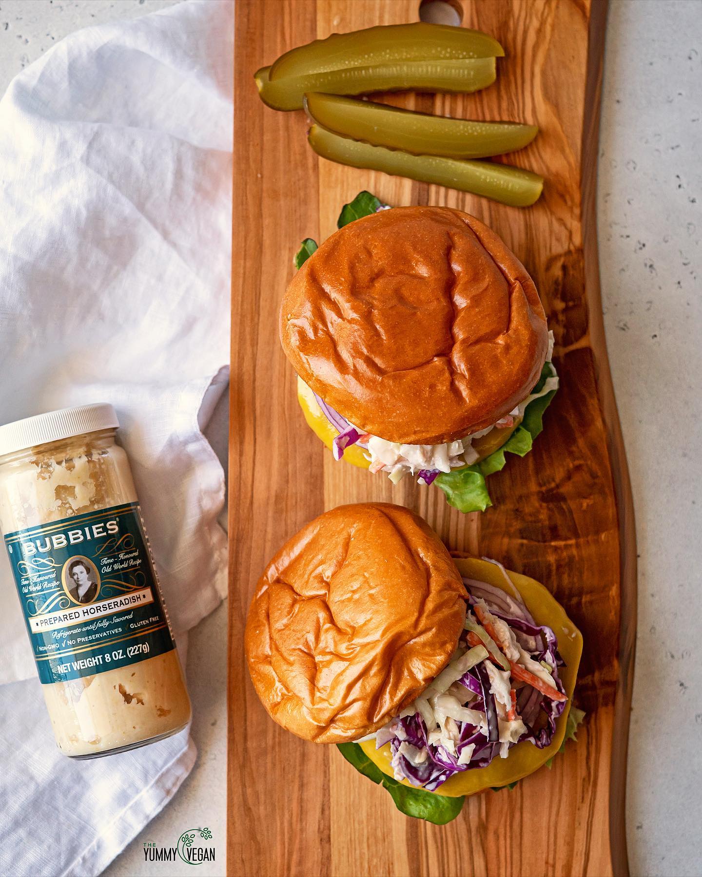 Juicy Horseradish Cheddar Burger with Slaw