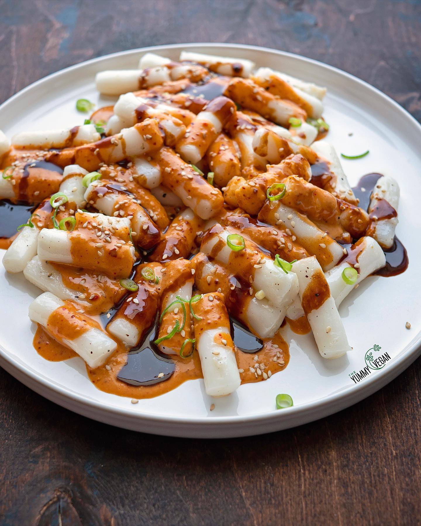 Sweet & Spicy Rice Cakes with Peanut Sauce & Hoisin