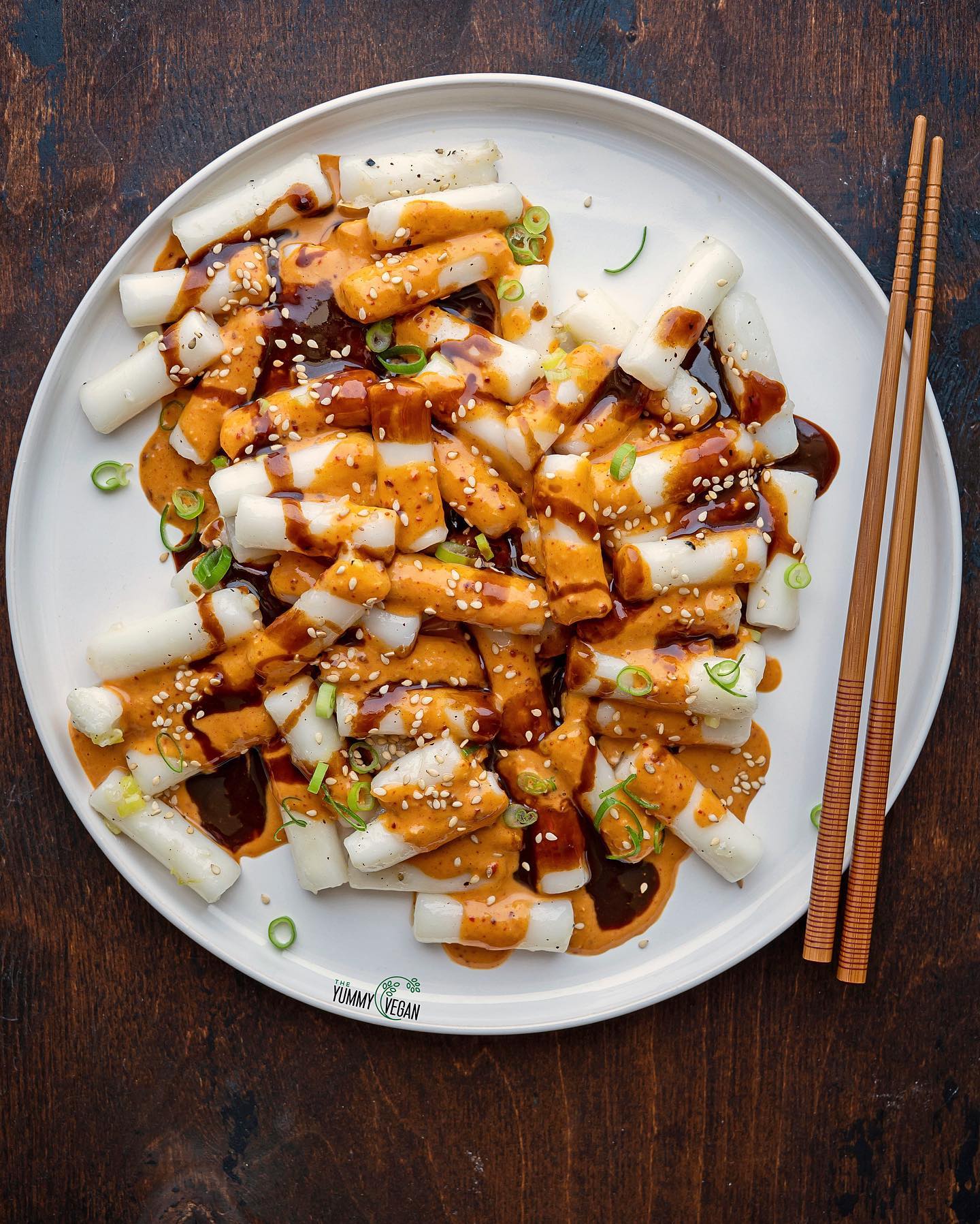 Sweet & Spicy Rice Cakes with Peanut Sauce & Hoisin