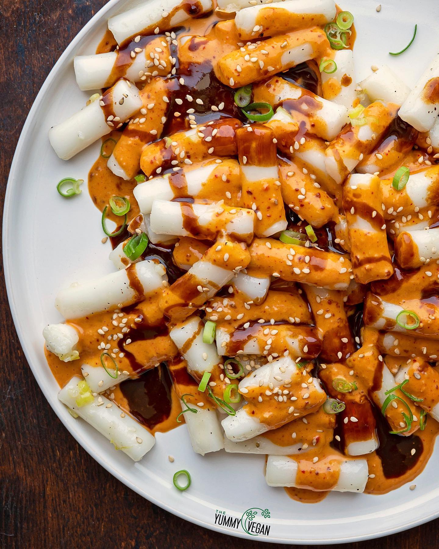 Sweet & Spicy Rice Cakes with Peanut Sauce & Hoisin