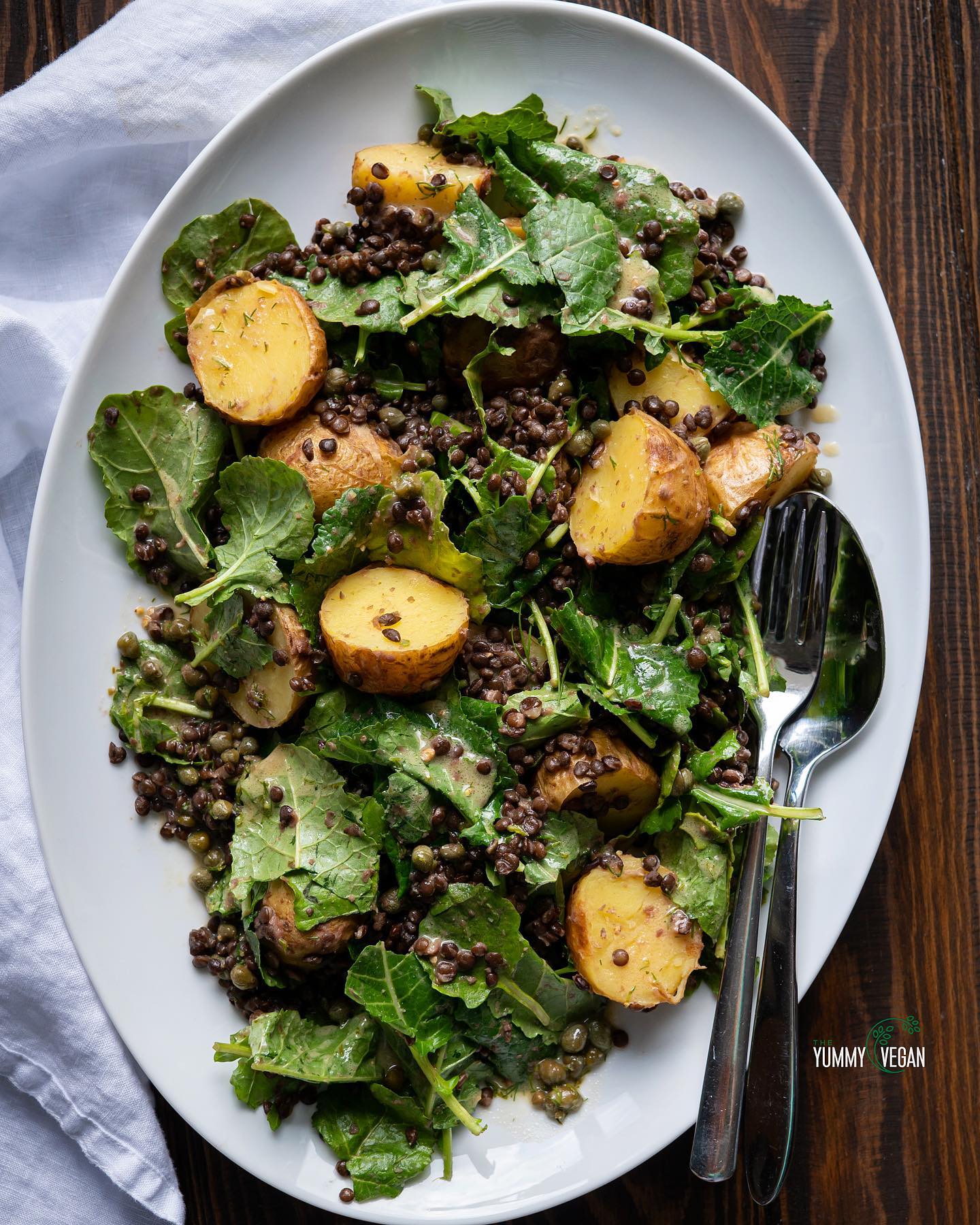 Lentil Potato and Kale Salad with Lemon Dill Caper Dressing