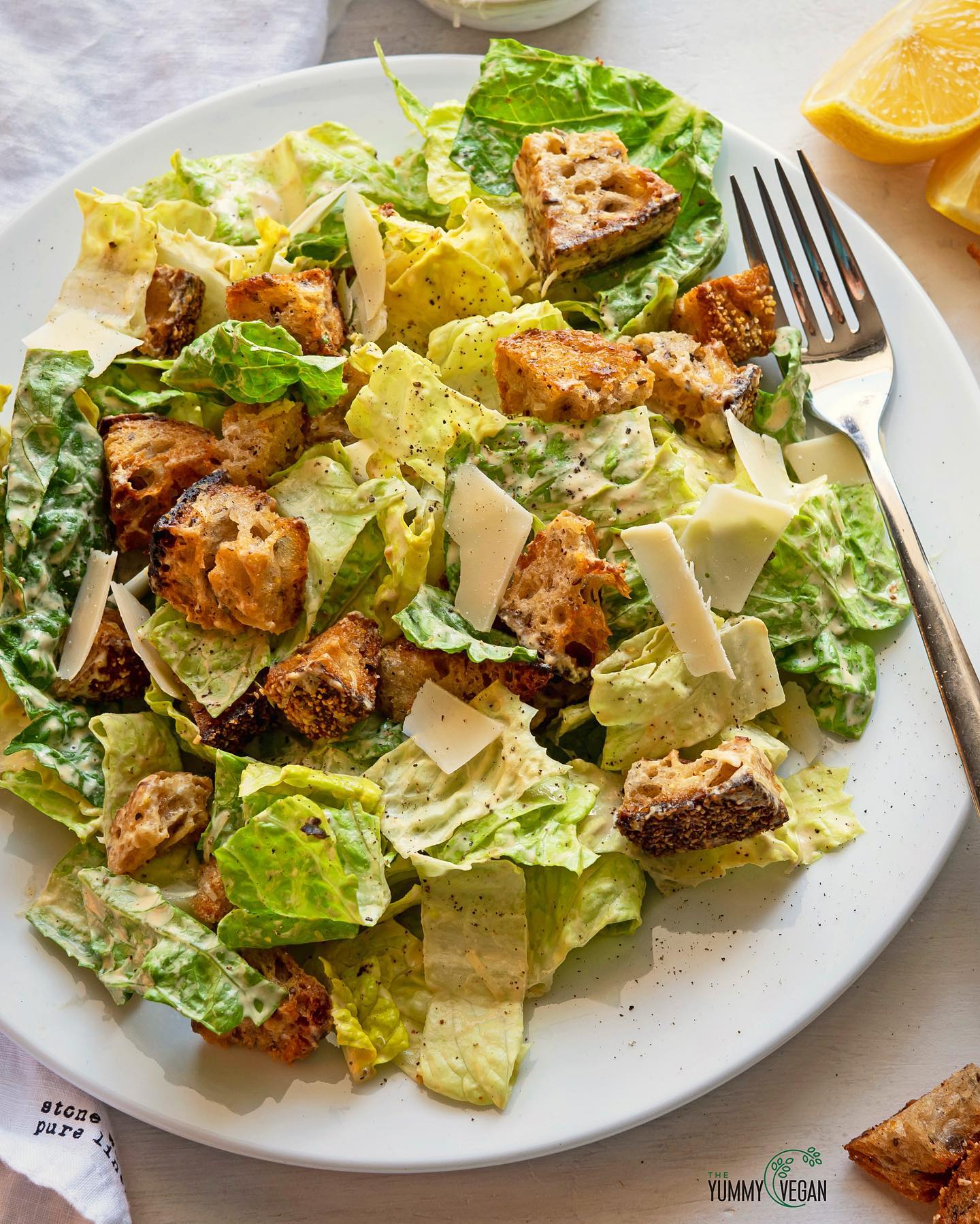 Vegan Caesar Salad with Homemade Croutons
