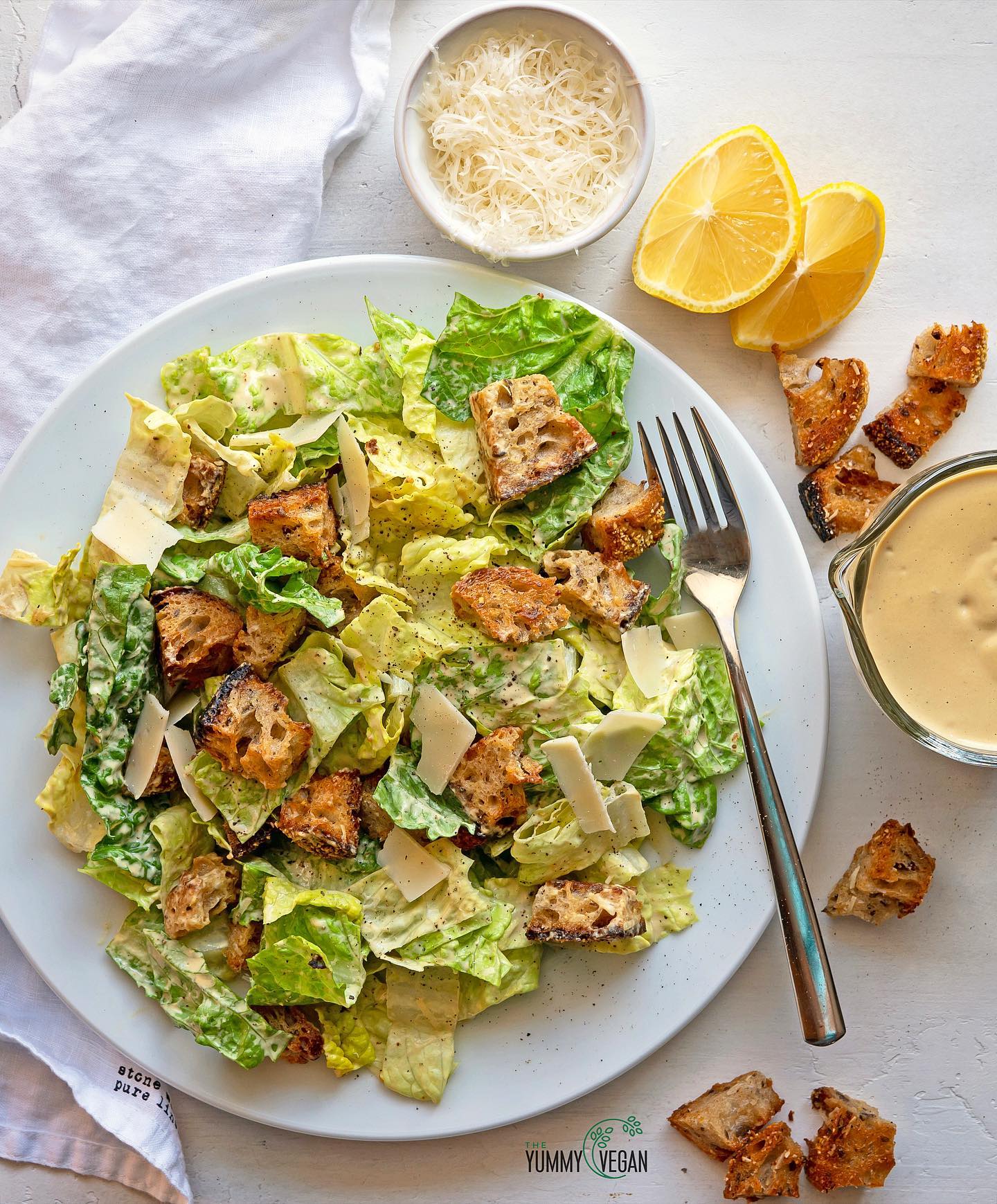 Vegan Caesar Salad with Homemade Croutons