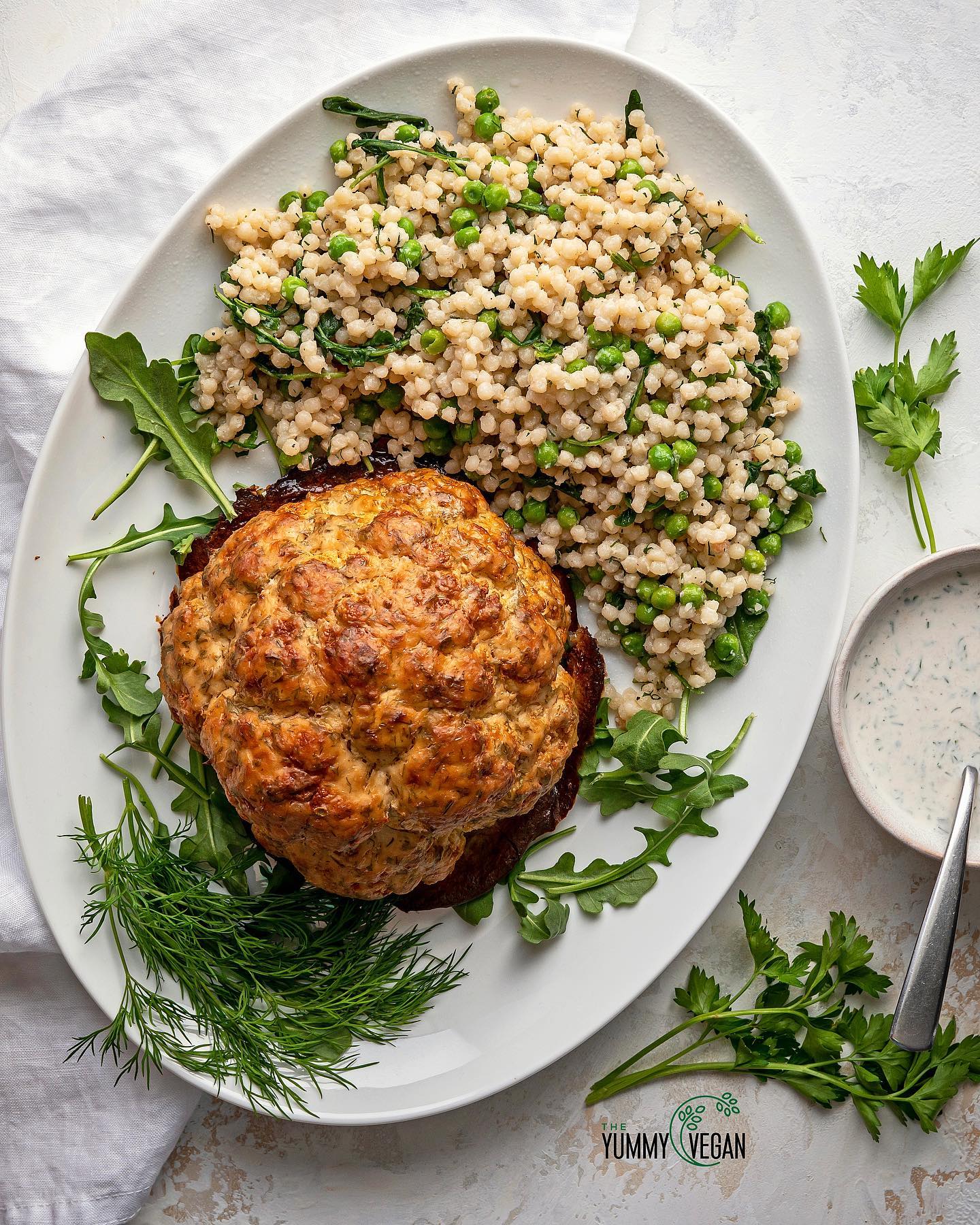 Creamy Horseradish & Dill Roasted Cauliflower with Israeli Couscous